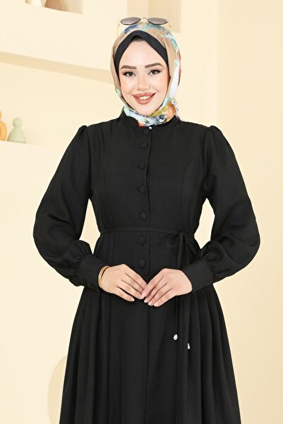 ModaMerve Yarım Düğmeli Sofia Elbise 2705SL432-MS Siyah