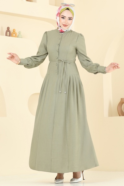 ModaMerve Half Button Sofia Dress 2705Sl432-Ms Çağla