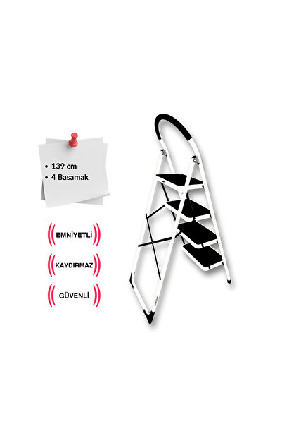 Endokon Paslanmaz Çelik 4 Basamaklı Geniş Basamak Ev - Ofis Tipi Merdiven - T...