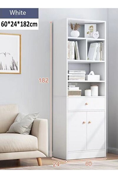 Raffine Multi-tier bookshelf with 2-door cabinet & drawer for living room 60x24x182 cm