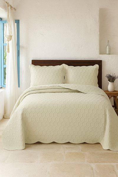 Evimcim Double Bedspread Set with Flounced Edge 260X240 cm and 2 Cases 50X70 cm