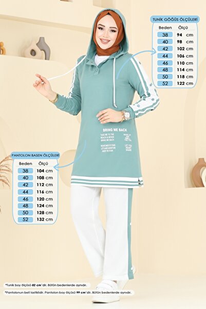 ModaMerve Yazı Baskılı Tesettür Takım 2599SL432-MS Mint