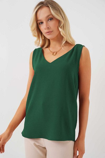 Bigdart V-Neck Zero Sleeve Blouse 950 - Emerald Green