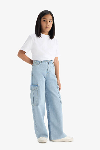 DeFacto Kız Çocuk Wide Leg Kargo Geniş Paça Jean Pantolon E5878A825AU