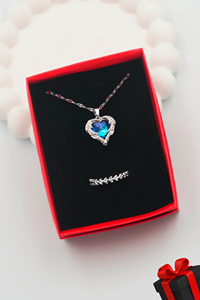 TREND COLLECTİON Kadın Paslanmaz Çelik Gümüş Okyanus Kolye ve Yüzük Set (kutulu)