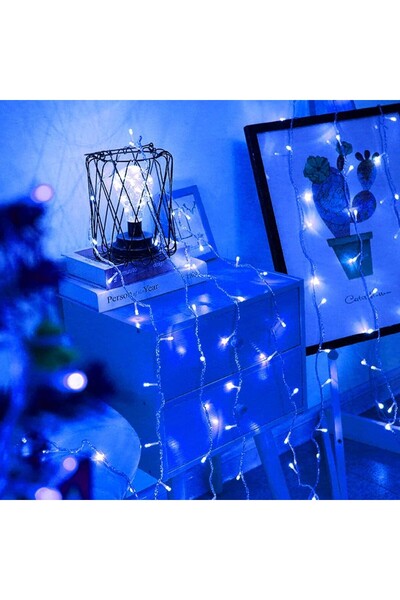 Teo Instalatie Craciun, Tip Perdea, IP44, 6 m x 1 m, 360 LED-uri, Albastru, cu flash, Transformator, Int