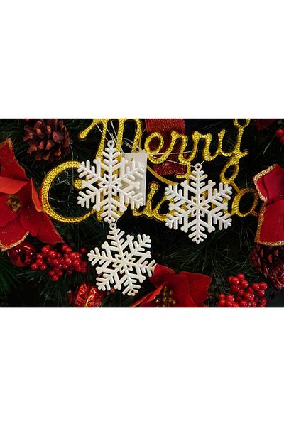 Teo Ornament brad de Craciun, Perlat, in forma de Fulg de nea, 8 cm x 8 cm, Plastic,