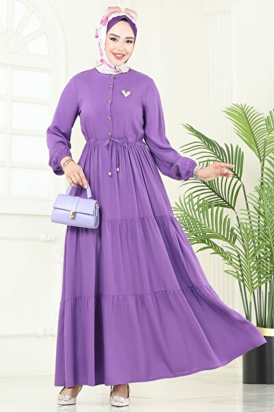 ModaMerve Beli Tünelli Viskon Elbise 1126BG354-MS Lila