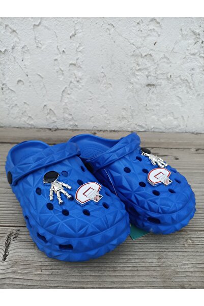 Huzurlu Adımlar Blue Crystal Pattern Alien Children's Slippers