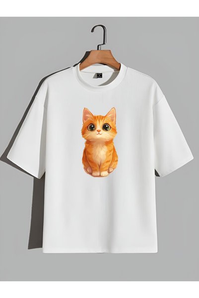 Sebesta Fashion New Season Yellow Cat Printed Cotton T-Shirt Sebesta Fashion