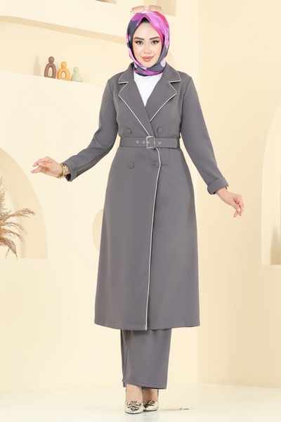 ModaMerve Kruvaze Yaka Dabıl Takım 2708SL432-MS Antrasit