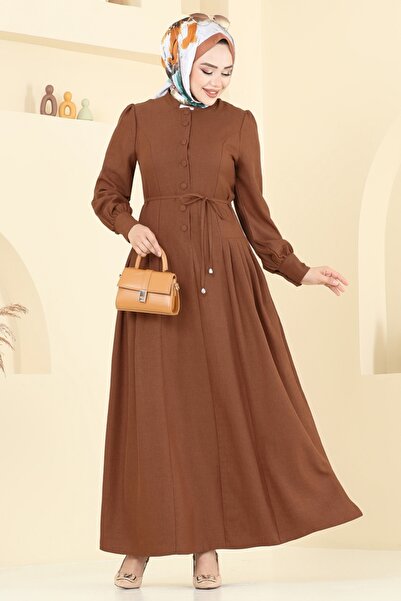ModaMerve Half Button Sofia Dress 2705Sl432-Ms Light Brown