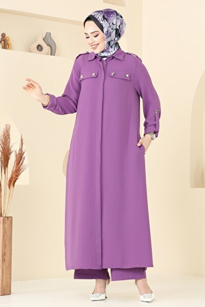 ModaMerve Apolet Düğmeli Tesettür Takım 2632SL432-MS Koyu Lila