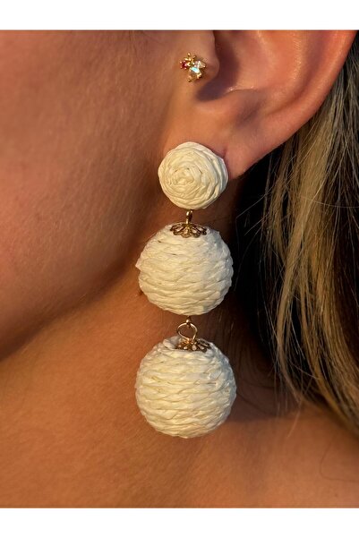 AJE JEWELRY Hasır Örgü Top Model Sallantılı Pirinç Küpe