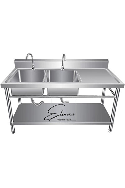 Elinoxa 720-013 Ticari Paslanmaz Çelik Evye Ünitesi: Çift Hazneli, Sıçrama Korumalı