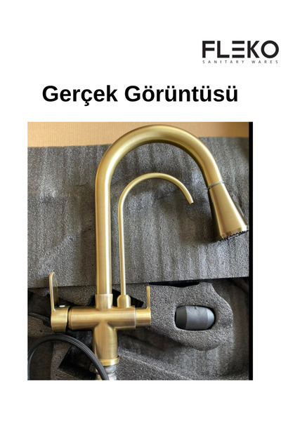 KAVİTİCARET Fleko 5 Yıl Garantili 3 Yollu Arıtmalı Spiralli mutfak Eviye Bataryası