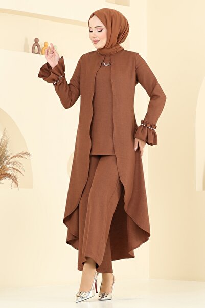 ModaMerve Manşeti Fırfırlı Sofia Takım 2702SL432-MS Kahve