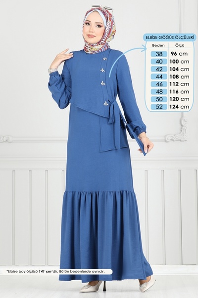 ModaMerve Stone Front Hijab Dress 2680Sl432-Ms Indigo