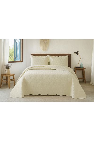 Evimcim Double Bedspread Set with Flounced Edge 260X240 cm and 2 Cases 50X70 cm