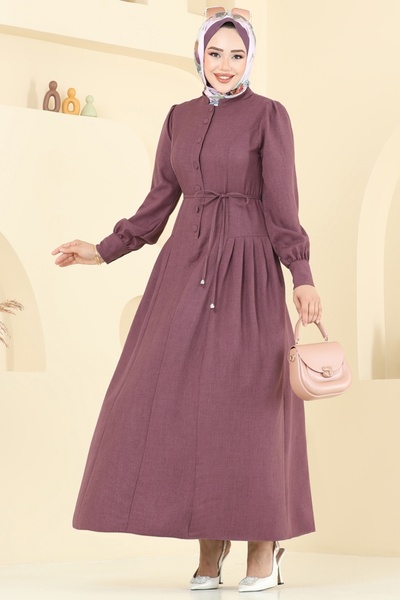 ModaMerve Half Button Sofia Dress 2705Sl432-Ms Plum