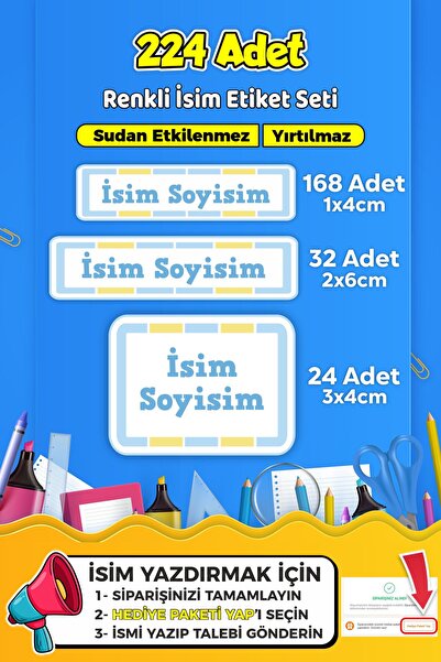 SB store Okul Kreş Kişiye Özel isim Etiket Seti - Model 591