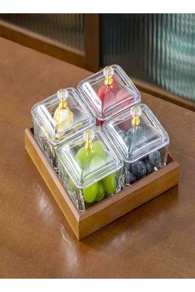 Raffine 4 قطع من أوعية الفاكهة والوجبات الخفيفة مع أغطية وصينية