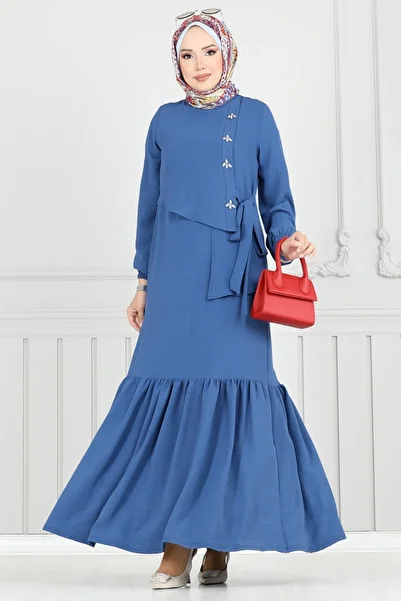ModaMerve Stone Front Hijab Dress 2680Sl432-Ms Indigo