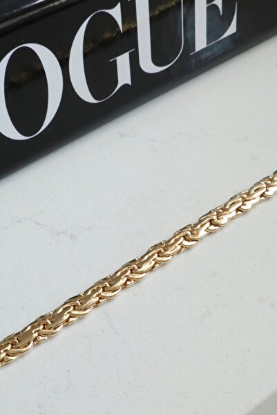 DEMOKAN Kadın Kolye Kararmaz 14k Altın Renk Vip Seri İthal Kalın Sık Örgü Zincir Kolye