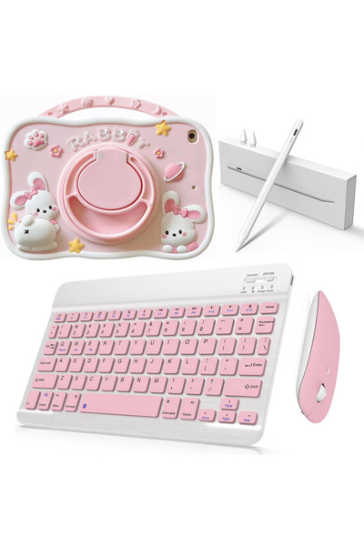 Covpor Apple iPad 10.NESİL 10.9 ve 11. NESİL A16 Uyumlu Rabbit Kılıf +Klavye Mouse+Kalem
