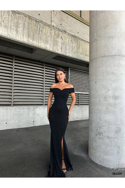 Modafeminen Slit Stone Flowers Dress Black 583305