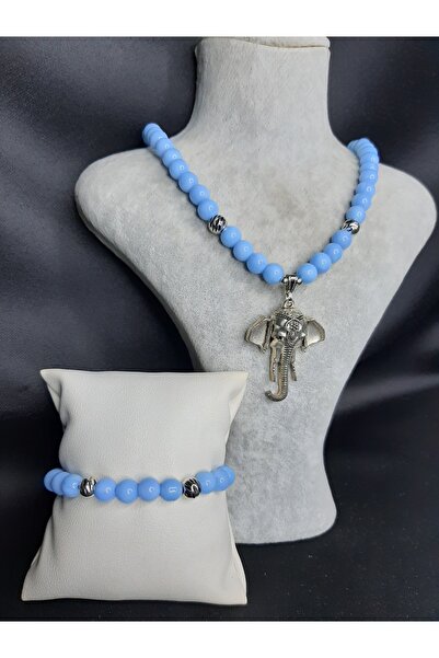 MRYart Blue Glass Bead Design Necklace and Bracelet Set
