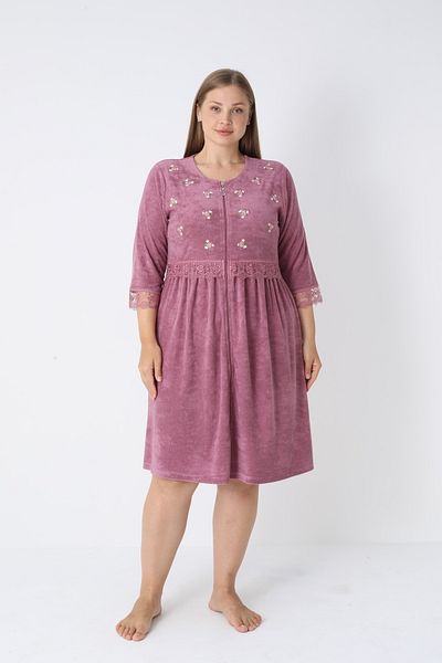 ROMEO LİFE Women's Plus Size Bamboo Micro Fabric Zippered Stylish Velvet Dress 3455-B