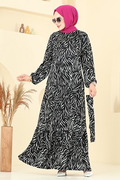 ModaMerve Chain Patterned Helen Dress 4086Pm271-Ms Pattern1 Zebra&Black