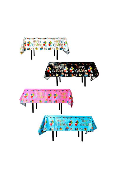 Flippy Foil Tablecloth, Happy Birthday with Balloons Print, 137 x 274 cm, White