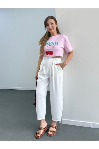 Narferita Hole Beli Lastikli Şalvar Pantolon