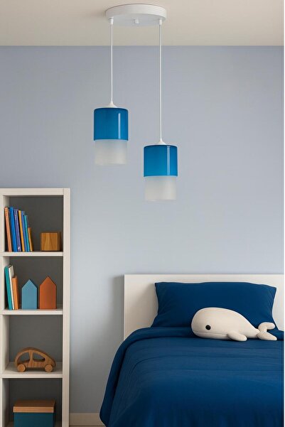 Fera Aydınlatma Noa 2Li Mavi Renkli Cam Beyaz Gövde Genç,Çocuk Odası Banyo Mu...