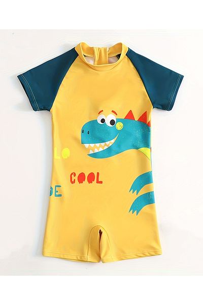 SAPS Dino Graphic Short Sleeves Legged Swimsuit - Yellow/Blue