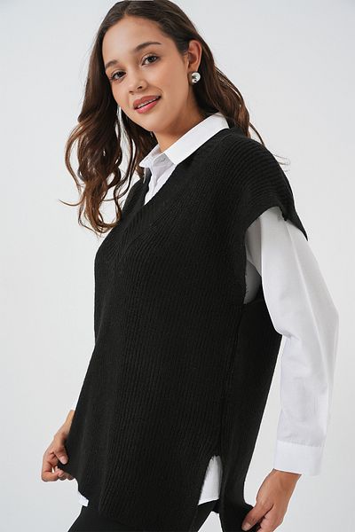 Bigdart Women's V-Neck Knitwear Sweater 15925 - Black
