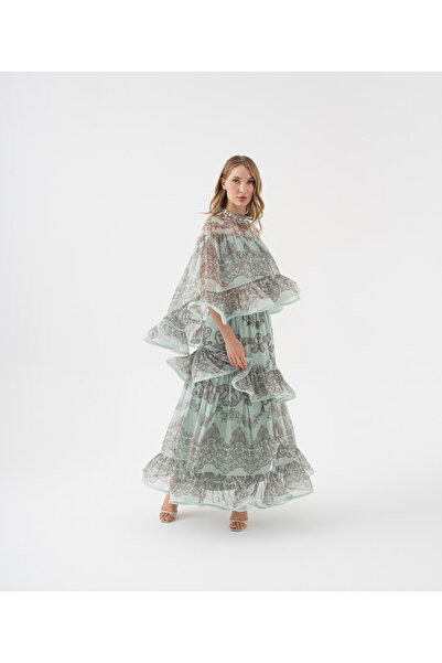 SERPİL Şifon Kumaş Rahat Kalıp Çiçek Desenli Katlı Etek