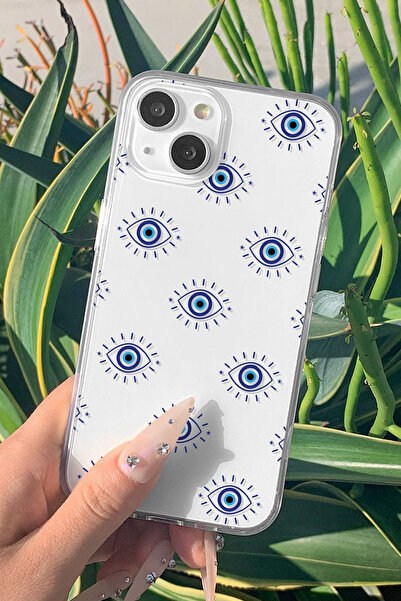 shoptocase iPhone 15/14/13 Uyumlu Nazar Gözler Desenli Şeffaf Silikon Telefon...
