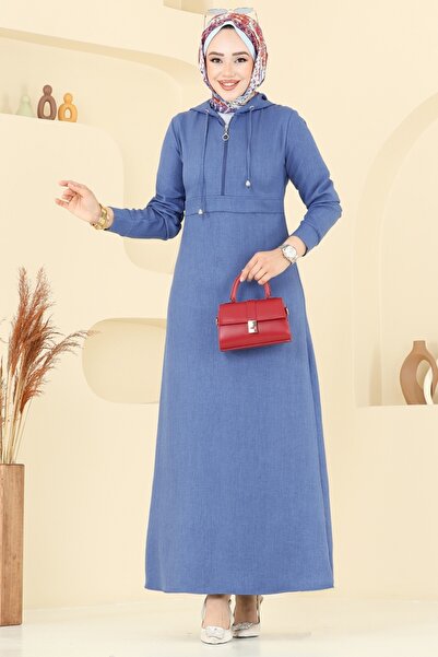 ModaMerve Hooded Hijab Dress 2679Sl432-Ms Indigo