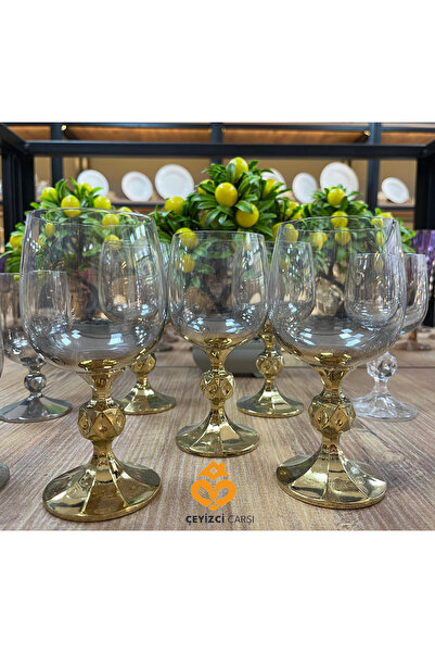 ÇEYİZCİ ÇARŞI ARADIĞIN HERŞEY TEK TIKLA Gold Titanyum Kaplama Ayaklı Bardak Takımı 6’lı - Lüks Meşrubat ve Sunum Bardağı