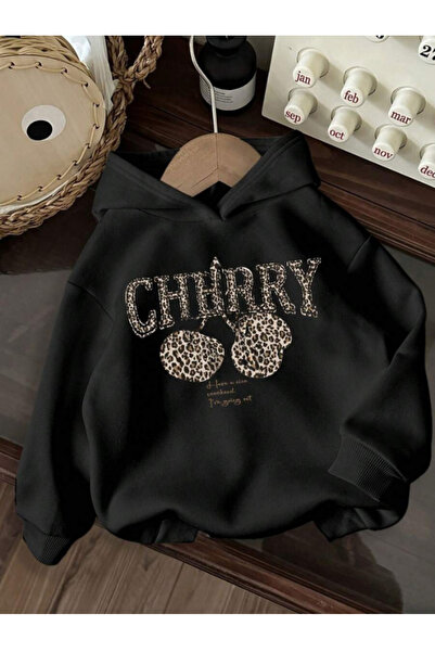 MOONBULL Γυναικείο φούτερ Leopard Cherry Cherry με τύπωμα oversized με κουκούλα