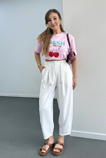 Narferita Hole Beli Lastikli Şalvar Pantolon