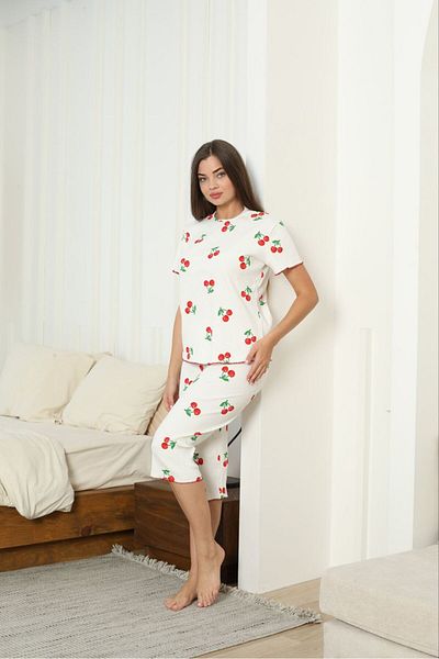 PİJART Cherry Patterned Lycra Camisole Women's Pajama Set
