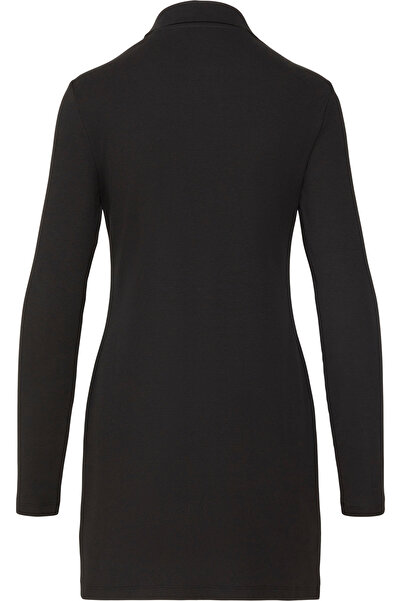Calvin Klein Ls Monologo Rib Polo Mini Siyah Kadın Elbise