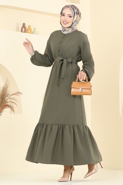 ModaMerve Rib Detailed T-Shirt Dress 4110Pm271-Ms Khaki