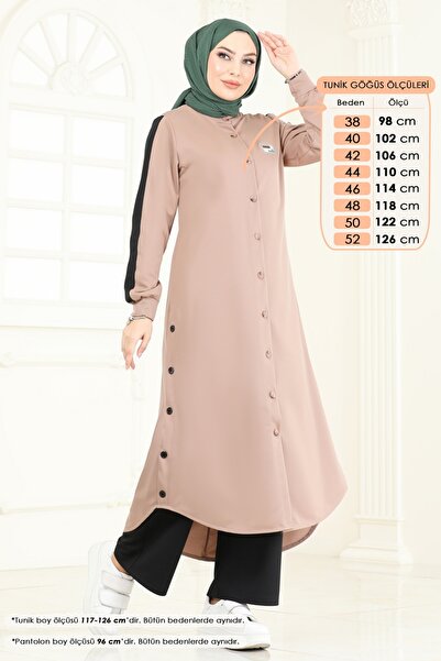 ModaMerve Yırtmaç Düğmeli Tesettür Takım 2608SL432-MS Vizyon&Siyah