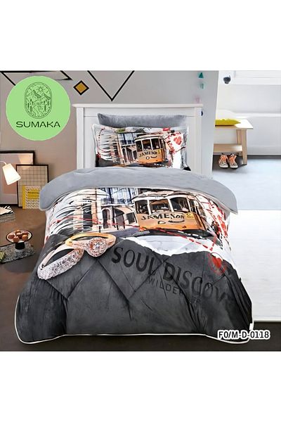SUMAKA Kids Bedspread - Jameson S.D.W - Set of 4 Pieces Print Quilt (comforter) Set - Velvet Lined with Fur