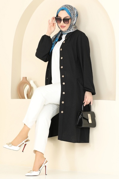 ModaMerve Pocket Detailed Tunic Cap 1250Bm387-Ms Black